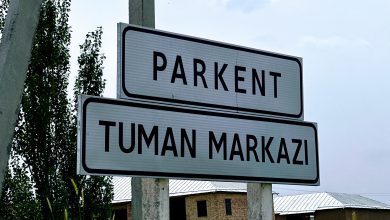 Въезд в город, в котором скорость ограничена 60 км/ч обозначен дополнительной табличкой "Tuman Markazi" - районный центр / Фото: Автострада